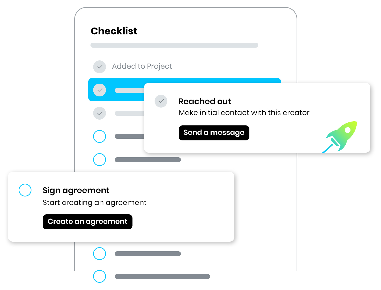 Creator Velocity's customizable checklist keeps you streamlined and on track with every creator and project